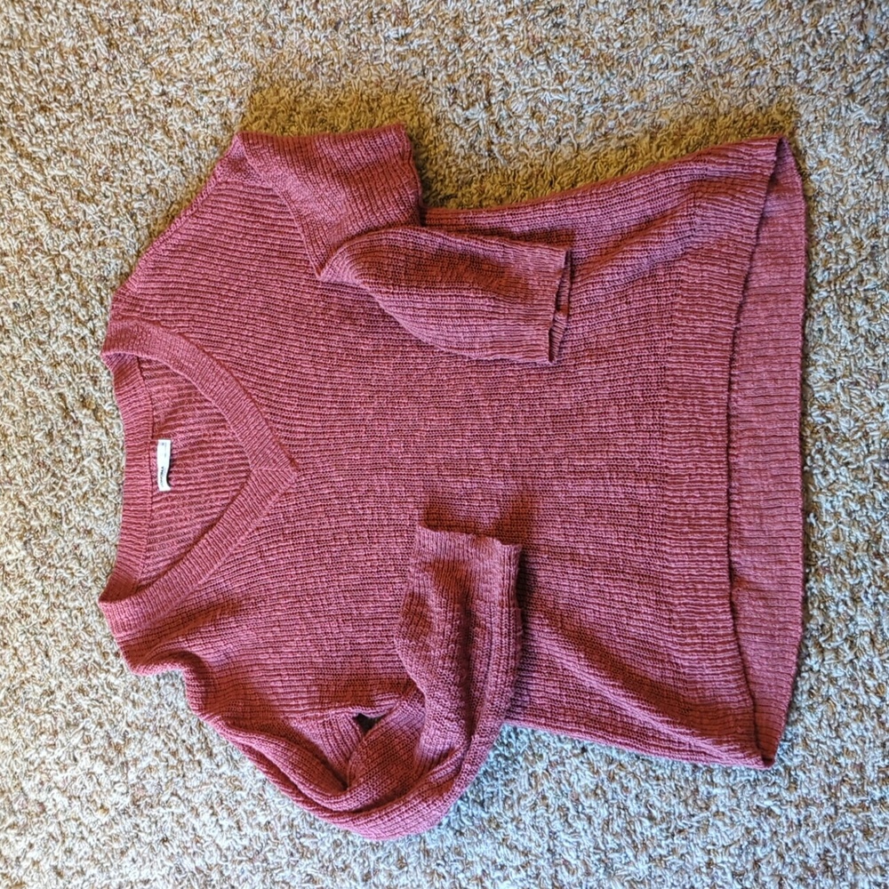 Dusty pink v neck shaker cotton sweater medium M